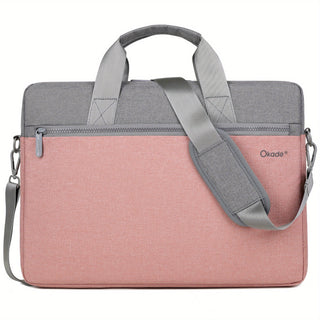 حقيبة كمبيوتر محمول Okade T66 عالية السعة - مقاومة للصدمات ومبطنة للحواسيب من 33.78 سم إلى 40.64 سم، مع حزام كتف قابل للفصل ومقبض مريح، باللون الوردي والرمادي الأنيق - مثالية للسفر العمل، الكلية، والتنقل اليومي