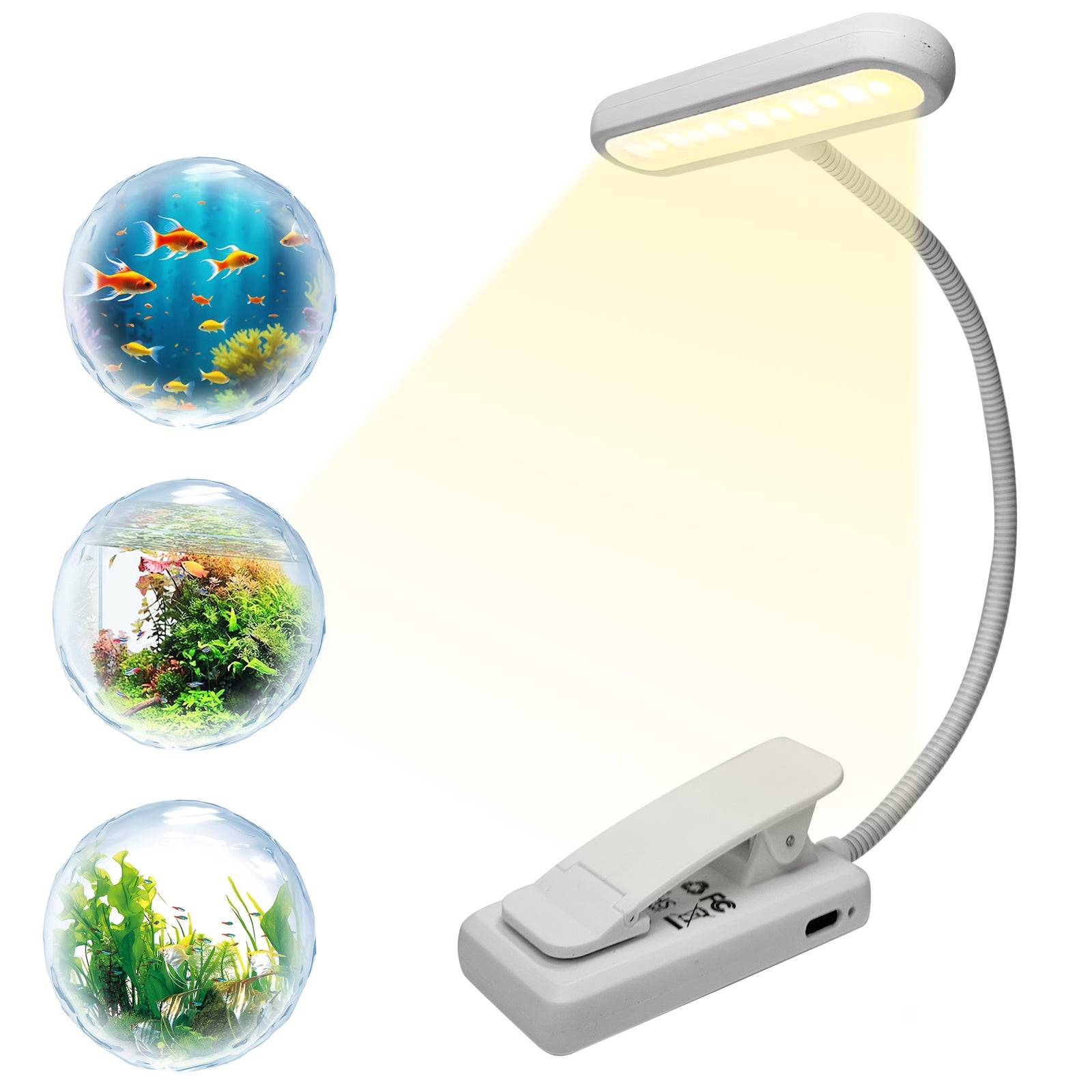 1 قطعة ضوء مشبك لحوض السمك، ثلاثة ألوان قابلة للتعتيم، شحن عبر USB، ضوء مشبك للزواحف الأليفة، إضاءة محيطة لأسماك الزينة، سحلية/يونيكورن/سلحفاة/سمكة، مناسب لمجموعة متنوعة من الحيوانات الأليفة الزخرفية