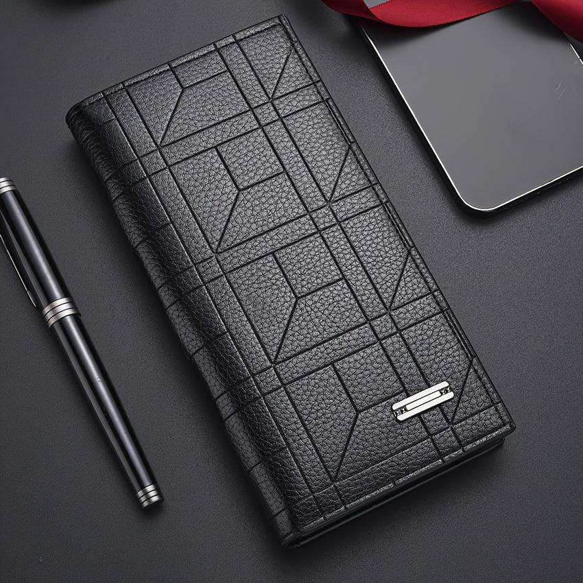 محفظة رجالية عصرية صفرية - حافظة بطاقات متعددة بسعة كبيرة بتصميم هندسي فريد، جلد صناعي أسود، مثالية للاستخدام في العمل واليومي، محفظة عمل | محفظة بتصميم هندسي | محفظة متينة