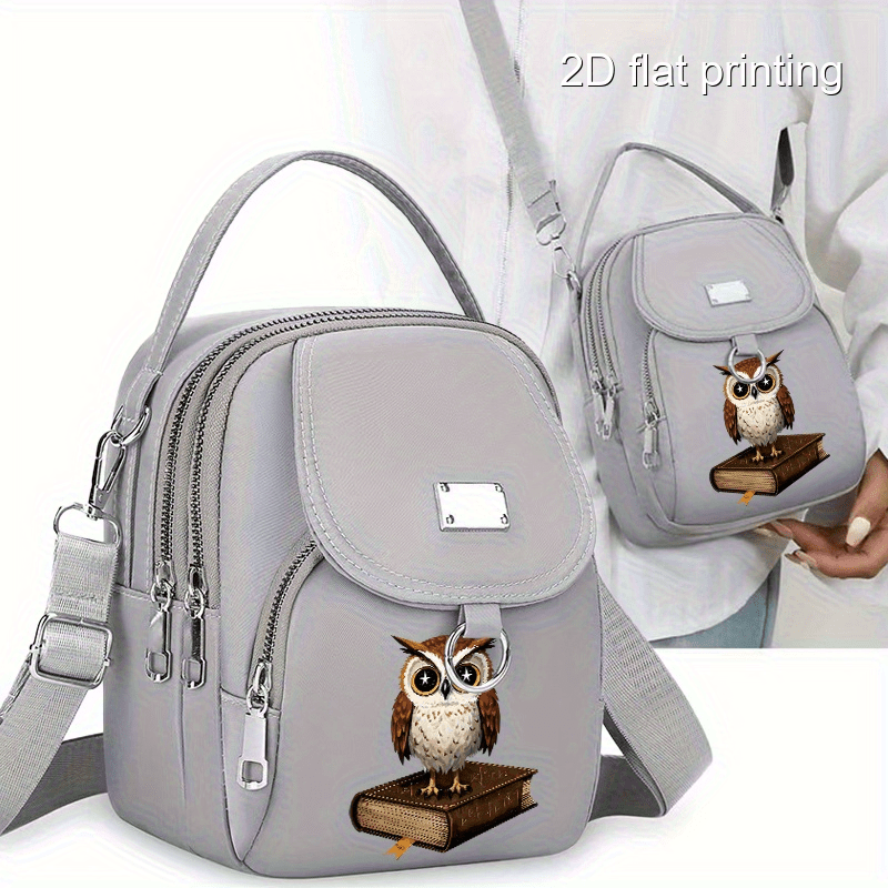 1 قطعة حقيبة كروس بتصميم بومة ذكي باللون الأسود من البوليستر - حقيبة كتف وحقيبة يد متعددة الاستخدامات للنساء، مثالية للمغامرات غير الرسمية والتنقل، حقيبة كروس