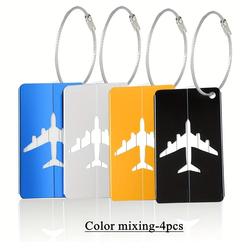 OBCREATOR علامات الأمتعة، 4 قطع من علامات الحقائب المعدنية، مجموعة ملصقات السفر بـ6 ألوان مع حلقات فولاذية وعلامات هوية للحقائب (أسود، أخضر، أزرق، فضي، ذهبي، أحمر)