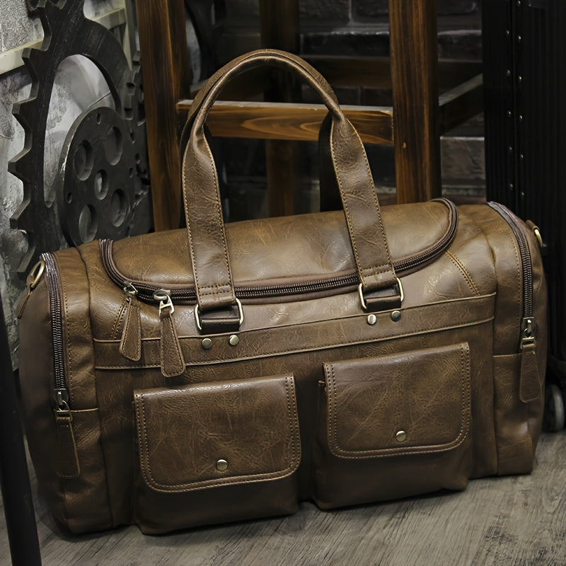 حقيبة سفر عتيقة بسعة كبيرة للرجال، حقيبة رياضية مع جيوب متعددة، حقيبة كتف متقاطعة للرحلات التجارية القصيرة.