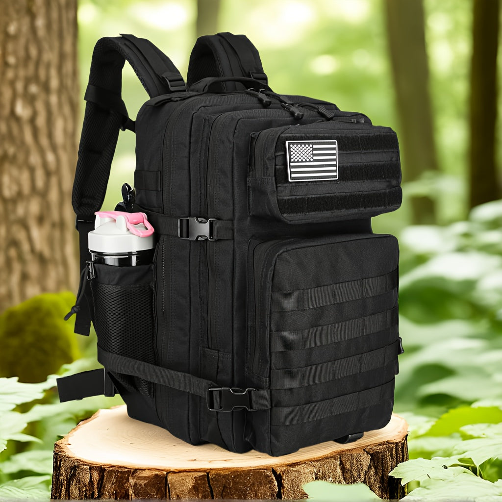 حقيبة ظهر تكتيكية كبيرة للرجال والنساء - حقيبة ركسباك مولي شديدة التحمل مع عدة أقسام، أحزمة كتف قابلة للتعديل، وجيب إكسسوارات - حقيبة رياضية سوداء من البوليستر للمشي لمسافات طويلة، السفر، والمغامرات الخارجية