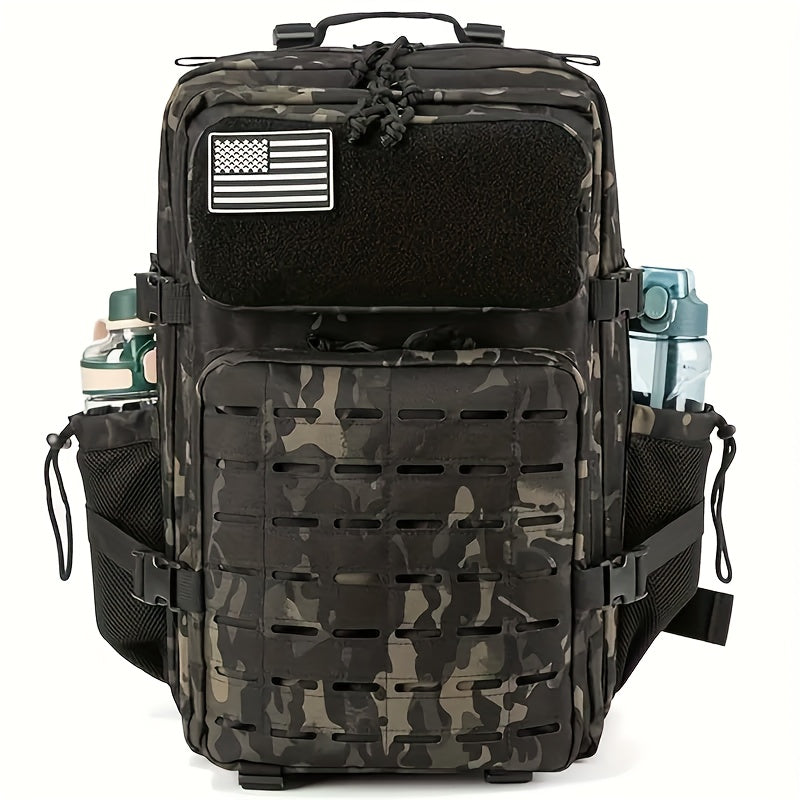 هذه حقيبة ظهر كبيرة السعة سعة 50 لتر للتنزه، قماش أكسفورد، بسحاب مغلق، مناسبة للتخييم والصيد والمشي في الهواء الطلق بأسلوب رياضي