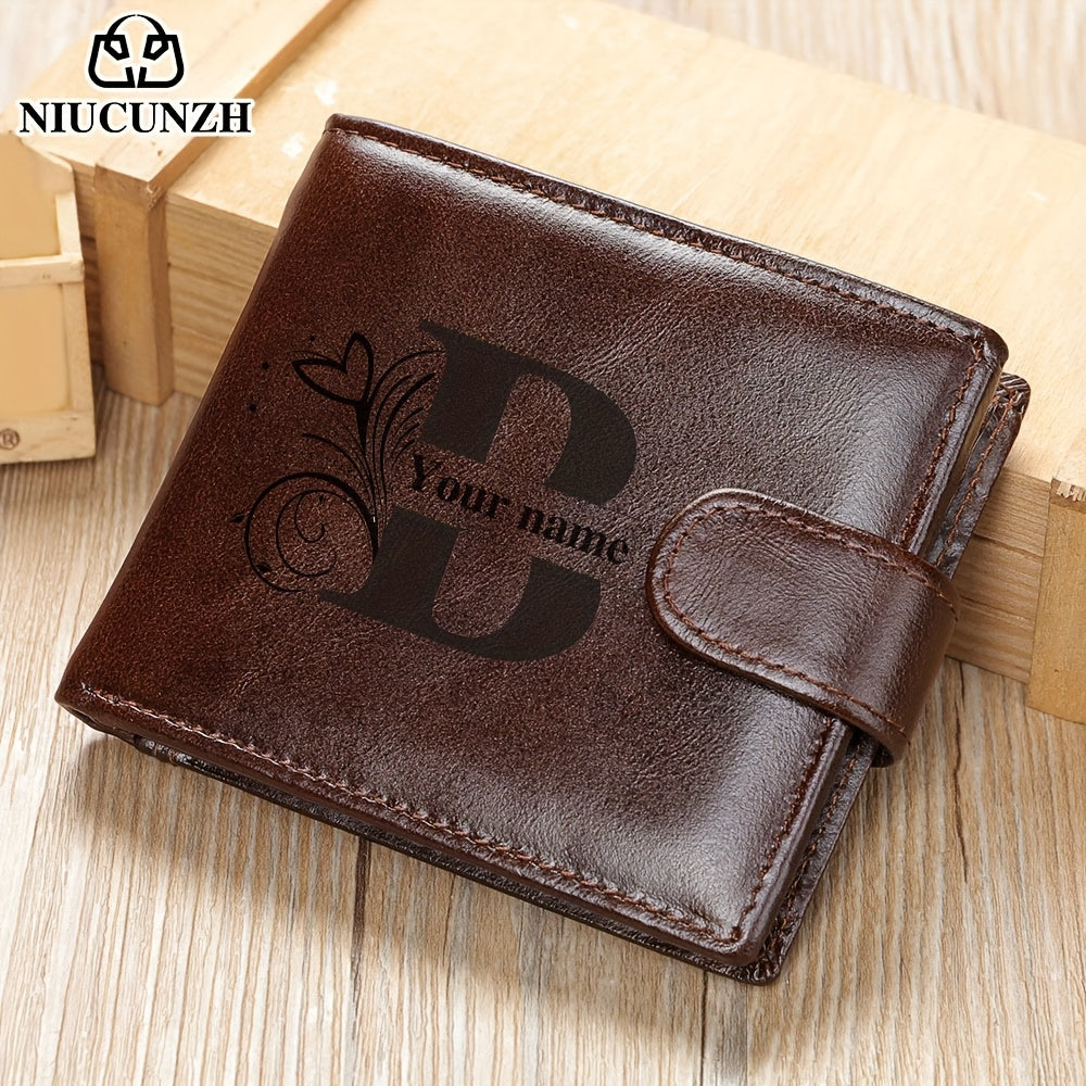 NIUCUNZH محفظة جلدية حقيقية مصنوعة يدويًا - اسم مخصص مطلي عليه، فتحة متعددة للبطاقات، خيارات بنية وسوداء، مثالية للاحتفالات والعطلات أو كهدية فريدة، محفظة