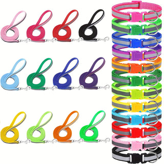 مجموعة 12 طوق ومقود عاكس للكلاب الصغيرة والمتوسطة، طوق ومقود للكلاب مع مشبك إطلاق سريع لتدريب المشي