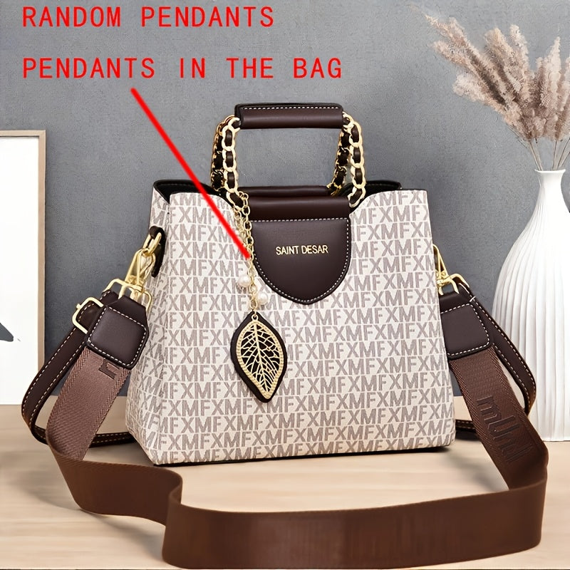 حقيبة كتف نسائية عصرية بتصميم مربعات - سعة كبيرة، حزام كتف قابل للتعديل مع إغلاق مغناطيسي وأدوات ذهبية اللون، توت أبيض وبني للاستخدام اليومي والخروجات العادية، تصميم فاخر بشعار