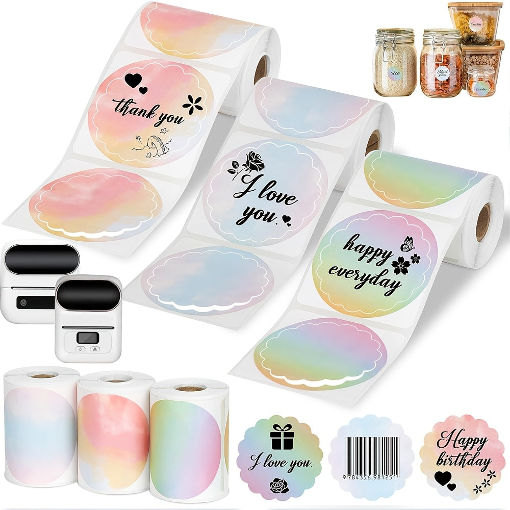 3 لفة من ورق الملصقات الحراري الملون 50 مم مناسب لجهاز Phomemo M220 M200 M221 M110 P50 P80 P1 Label Maker، ورق طباعة ملصقات صغيرة مقاومة للماء بحجم 1.96 بوصة × 1.96 بوصة، لصنع الباركود والملصقات والذكريات والمذكرات والأسعار والملصقات الحرارية