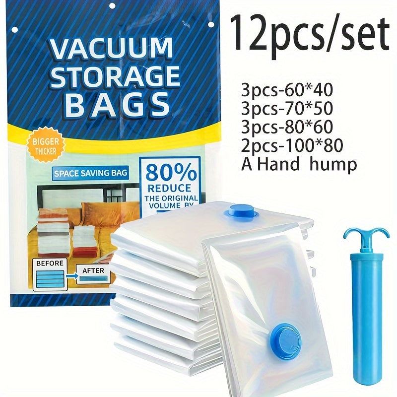 حزمة داخل حزمة، مجموعة أكياس تخزين 6/9/12/13 قطعة مع مضخة يدوية، أكياس ضغط تفريغ هواء مغلفة بشكل فردي بسعات كبيرة وأحجام متعددة عالية الجودة، حقائب توفير مساحة للسفر، أساسية لأكياس التخزين بالتفريغ الهوائي، مادة PA+PE سميكة