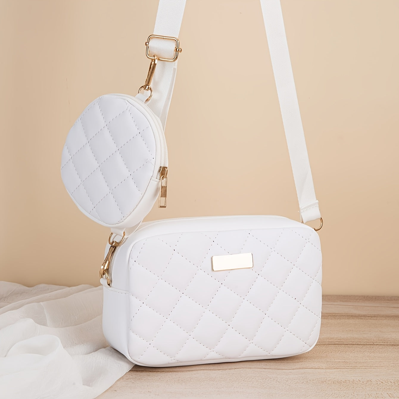 مجموعة حقيبة كروس نسائية أنيقة مع محفظة عملات معدنية - مبطنة، حزام قابل للتعديل، تفاصيل مطرزة، إغلاق بسحاب، إكسسوار خفيف الوزن وأنيق للاستخدام اليومي