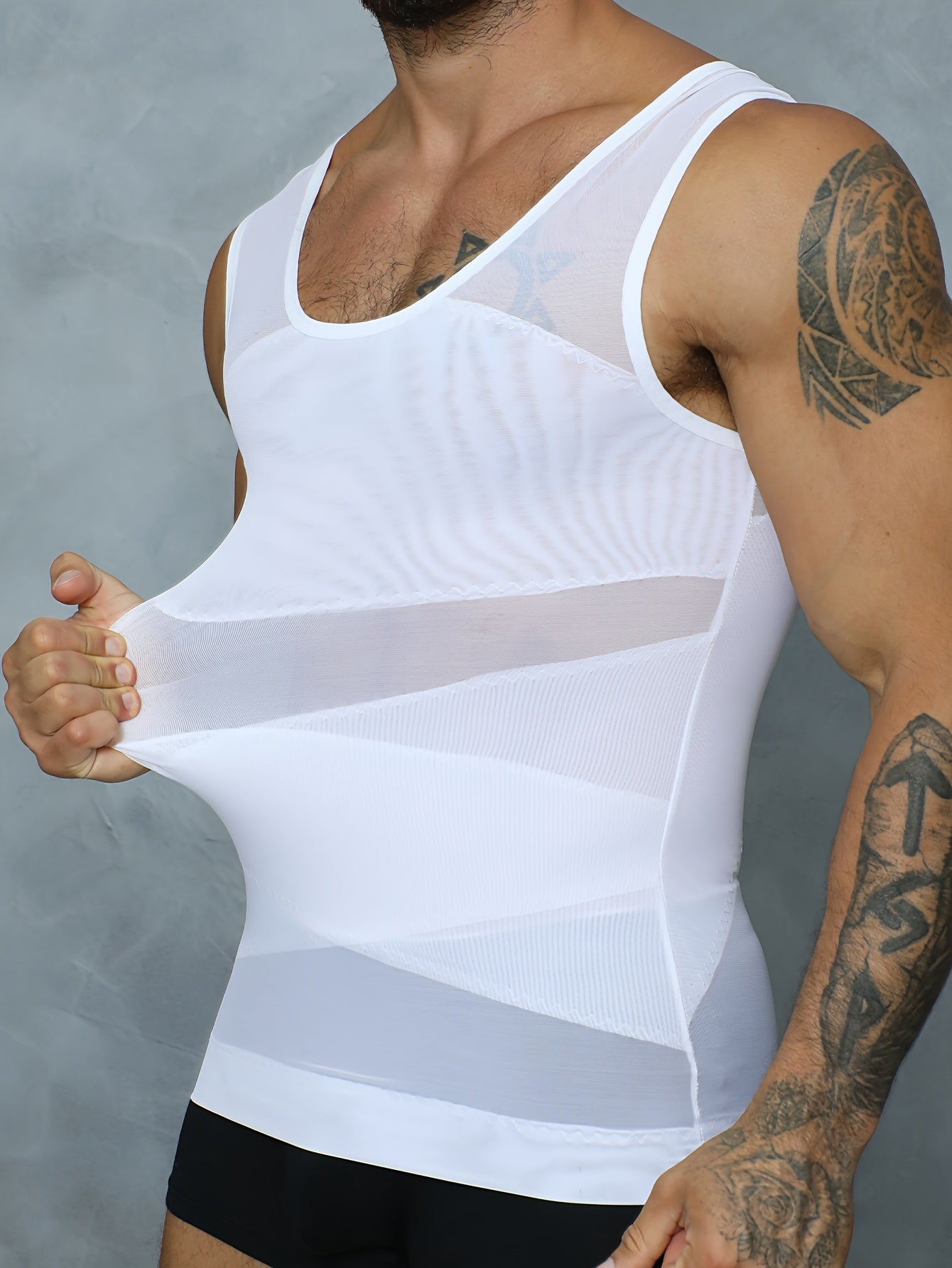 سترة تشكيل دهون البطن للرجال - ملابس داخلية رفيعة للغاية ومسامية، للاستخدام بعد الجراحة، ملابس داخلية غير مرئية، سترة تشكيل تمارين رائعة للرجال (أسود، متوسط)