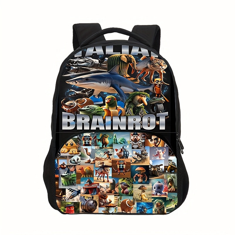 حقيبة ظهر إيطالية برينروت أل شارك - خفيفة الوزن ومتينة من البوليستر مع أحزمة قابلة للتعديل، حجرات للكمبيوتر المحمول والكمبيوتر اللوحي، إغلاق بسحاب - تصميم مطبوع أنيق للكلية والسفر والاستخدام اليومي