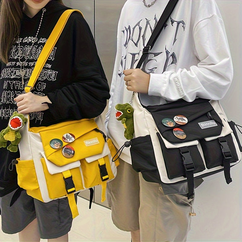 1 قطعة حقيبة ظهر رجالية يابانية كاجوال من النايلون - أحزمة قابلة للتعديل، سعة كبيرة مع جيوب متعددة، حقيبة يومية سوداء متينة للمدرسة والرياضة والسفر، زخارف مرحة، إغلاق بسحاب آمن، ملابس خارجية، أزياء حضرية، قماش عالي الجودة، لعشاق الهواء الطلق