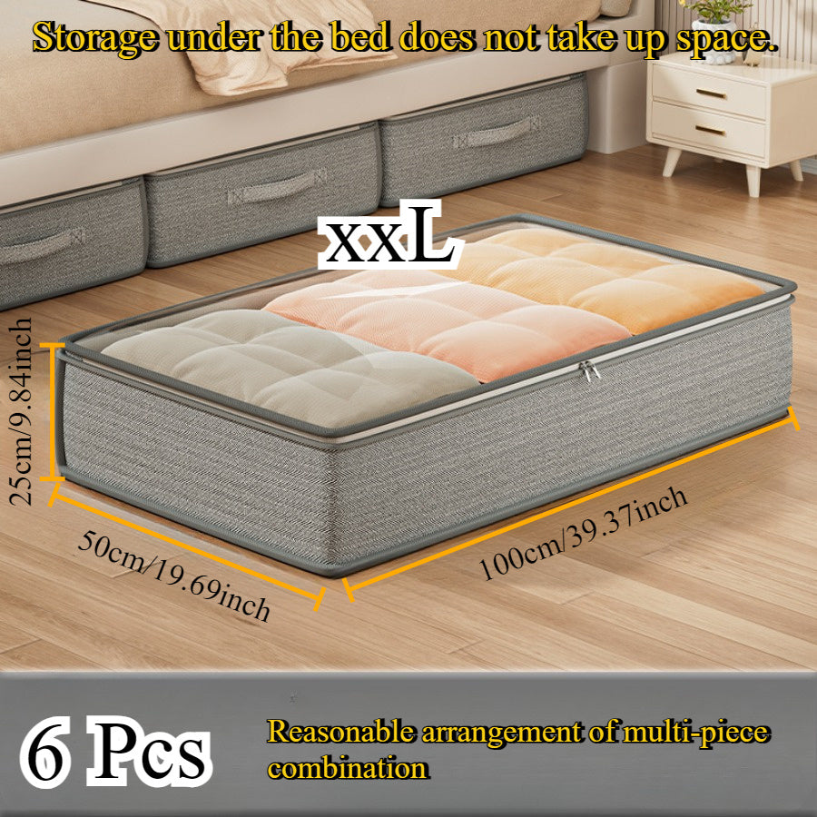 6 قطع من منظمات تخزين تحت السرير من قماش نمط كلاسيكي وأبواب تخزين، أكياس متعددة الاستخدام قابلة للطي للبطانيات والتنانير والبطانيات والوسائد والملابس - تخزين تحت السرير موفر للمساحة، منظم لمناسبة عيد العمل، تخزين تحت السرير