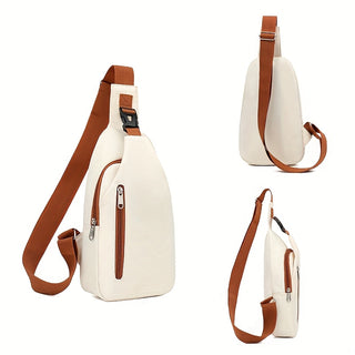 OGEHUAFEE حقيبة صدر نايلون أنيقة للسيدات - خفيفة الوزن، حزام قابل للتعديل، إغلاق بسحاب، تصميم ثنائي اللون في الأسود/الأبيض مع لمسات بنية/أسود، مثالية للسفر والأنشطة العارضة