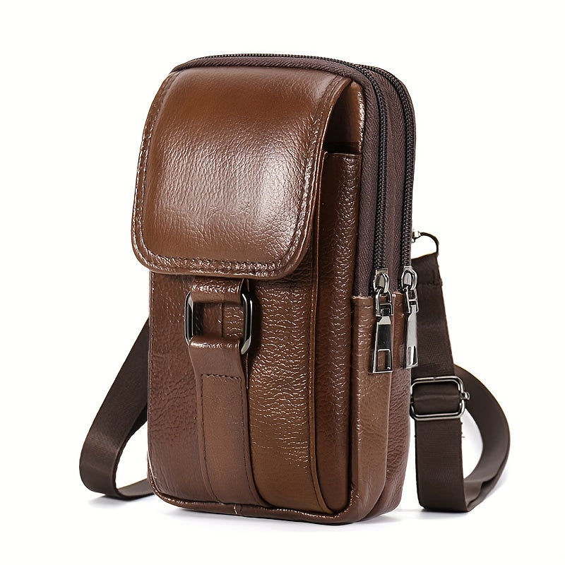 حقيبة هاتف جلدية عالية الجودة للرجال - حقيبة كروسبودي متعددة الوظائف مع محفظة للعملات، حزام قابل للتعديل للاستخدام الخارجي والعملي
