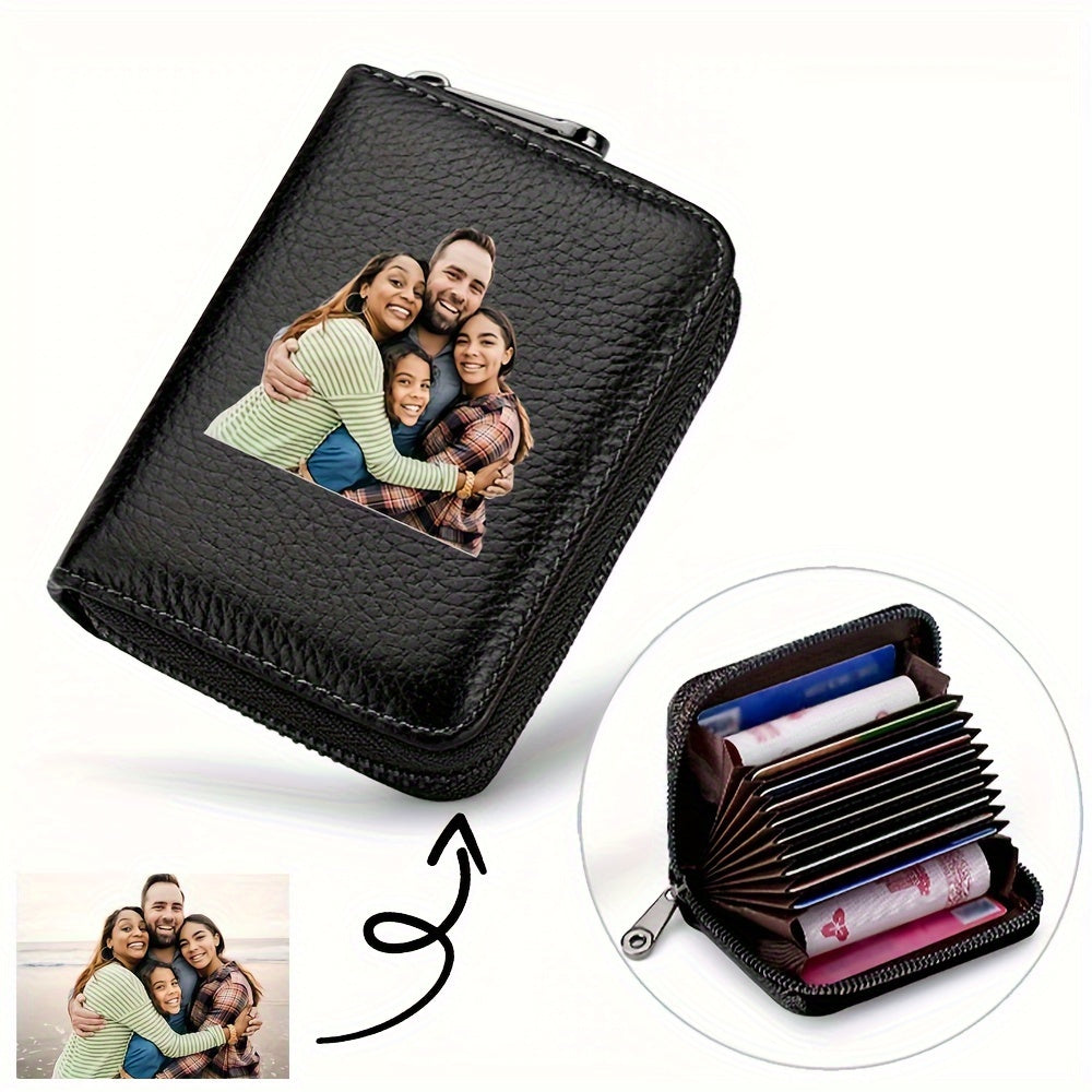 محفظة حامل بطاقات ائتمان بتصميم مخصص للصور - حافظة بسحاب من PVC، تصميم شخصي، أنيق ومتين بأسلوب بسيط للرجال والنساء، فتحات آمنة للبطاقات وحمل مضغوط