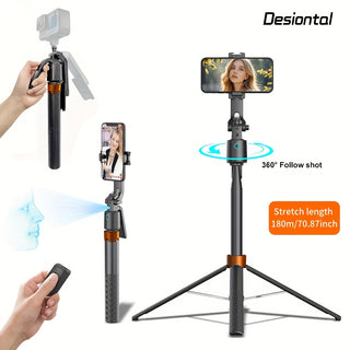 عصا سيلفي ديجونتال Q13 PTZ مع تثبيت وتتبع الوجه ووظيفة الدوران الأفقي 360°، قاعدة ألمنيوم قابلة للسحب بطول 1.8 متر، تخزين محمول، مناسبة للبث المباشر من المنزل والتصوير الفيديوي والسفر