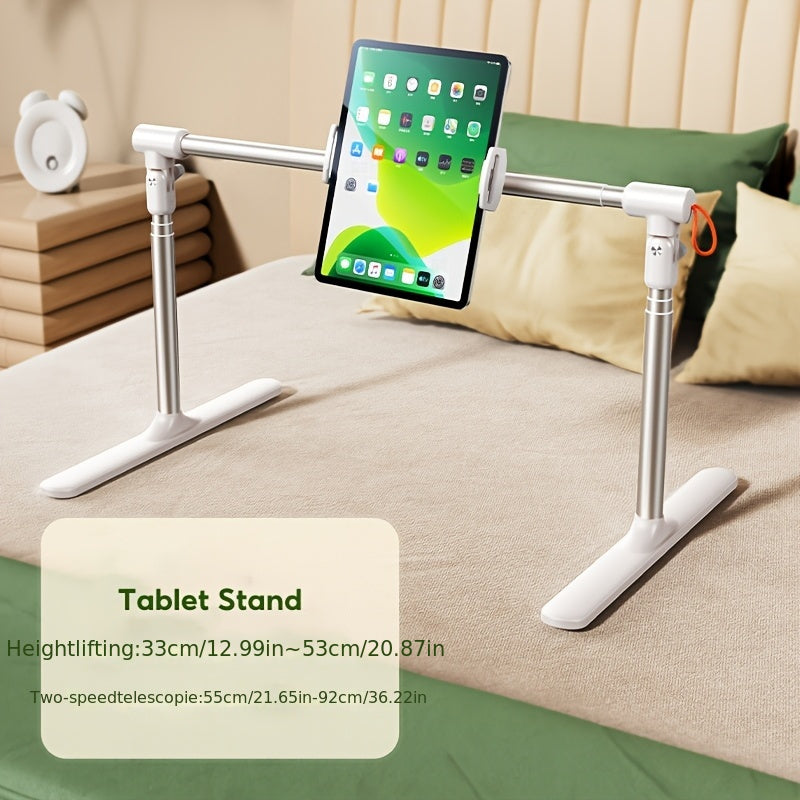 حامل الكمبيوتر اللوحي القابل للتعديل والطي من الألمنيوم - حامل جانب السرير والمكتب مع مشبك، دعم رفع تلسكوبي للهواتف والأجهزة اللوحية، بدون تلف في التماس، أبيض، دعم تقنية الاسترخاء | حامل لوحة حديث | حامل سبائك الألمنيوم