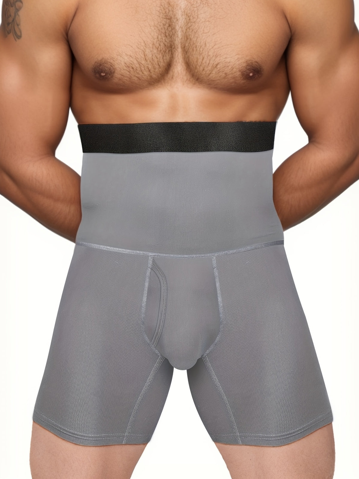 1 قطعة ملابس داخلية للرجال ضاغطة للبطن، مشد خصر عالي، ملابس داخلية طويلة للرجال