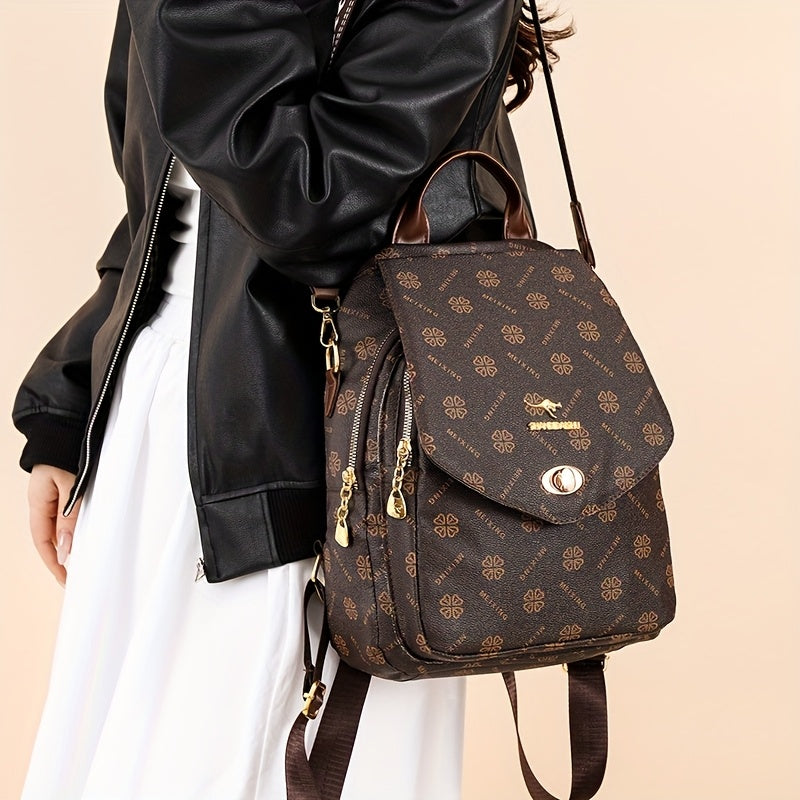 حقيبة ظهر نسائية أنيقة | سعة كبيرة | متعددة الوظائف | ناعمة | أشرطة كتف ورباعية | إغلاق بقرص | أسود عصري مع لمسات ذهبية | حقيبة سفر وتنقل متعددة الاستخدامات، حقيبة ظهر للمدرسة