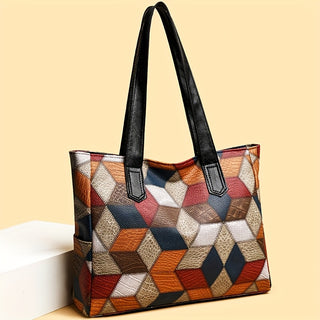 حقيبة توت الفينتاج الماسية المربعة المثالية - حزام كتف عريض، متعددة الجيوب، إغلاق بسحاب، بطانة من البوليستر، مثالية لمستحضرات التجميل والهاتف والمحفظة والتسوق، حقيبة للتنقل والخروج الكاجوال | نمط مربعات الفينتاج | حقيبة بمقبض متين، حقيبة توت