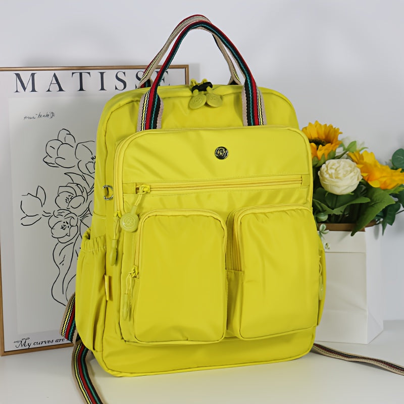 حقيبة كاجوال نسائية متعددة الجيوب من النايلون (1 حقيبة / 2 حقيبة) ، حقيبة كمبيوتر محمول خفيفة الوزن، حقيبة سفر ذات سعة كبيرة - أشرطة ملونة، أشرطة واسعة وقابلة للتعديل - مثالية للسفر والتنقل والمدرسة وحقائب الكمبيوتر المحمول