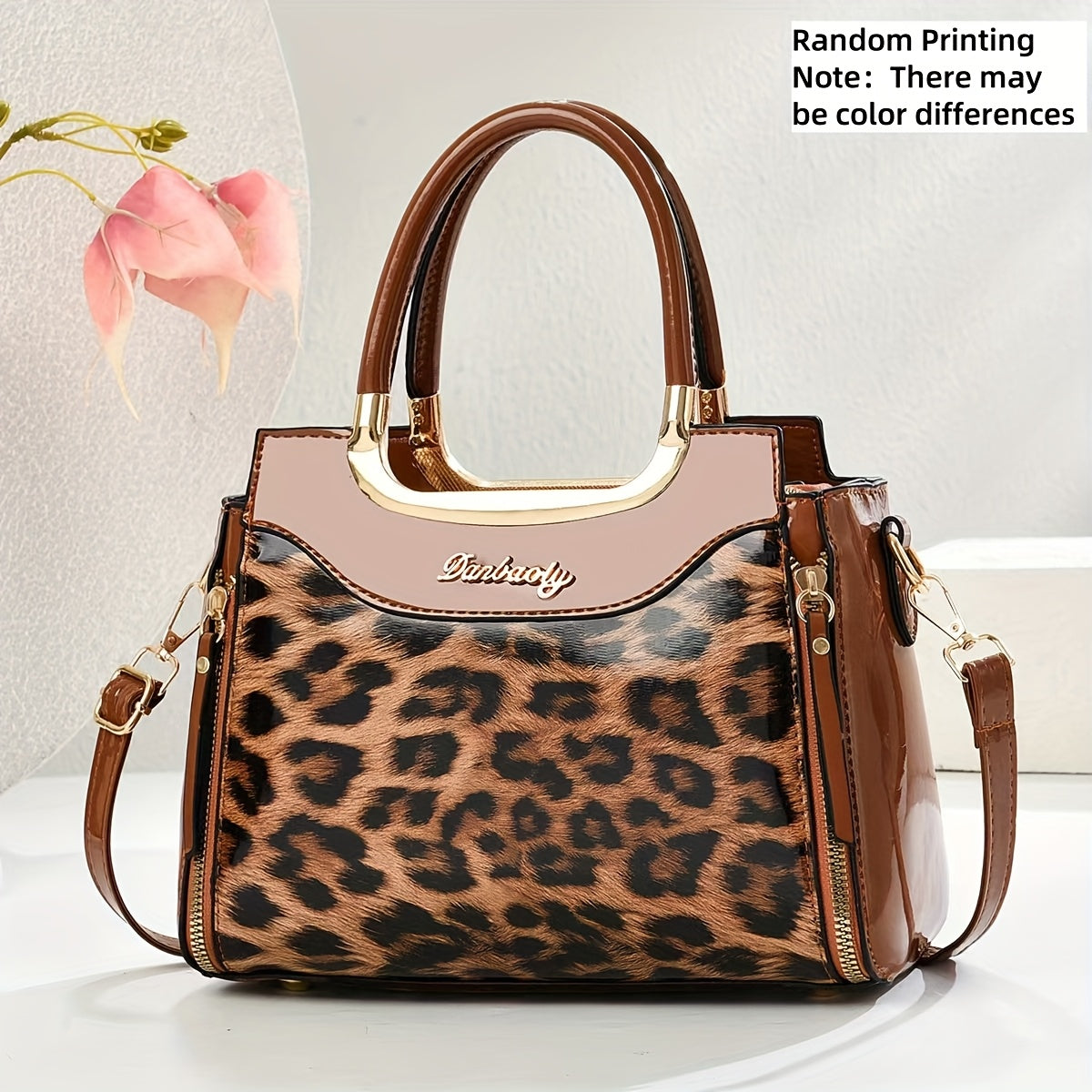 حقيبة يد نسائية بنقشة الفهد - قابلة للتحويل إلى حقيبة كروس بودي، مع إكسسوارات ذهبية اللون، بسحاب، بطانة بوليستر، متوفرة بألوان متعددة (خاكي/قهوة/بني داكن/أزرق/أسود)