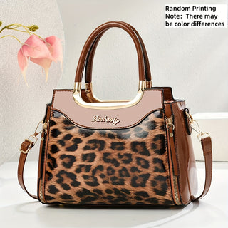 حقيبة يد نسائية بنقشة الفهد - قابلة للتحويل إلى حقيبة كروس بودي، مع إكسسوارات ذهبية اللون، بسحاب، بطانة بوليستر، متوفرة بألوان متعددة (خاكي/قهوة/بني داكن/أزرق/أسود)