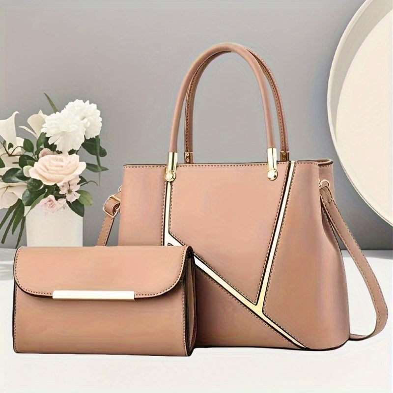 مجموعة حقيبة يد نسائية 2 قطعة - ديكور معدني أنيق، خطوط هندسية، حزام كتف قابل للتعديل، حقيبة يد متعددة الوظائف وحقيبة ظهر - متعددة الاستخدامات للتنقل اليومي، النزهات غير الرسمية، خيار هدية مريح للعام 2025 - يแกى مشكلات التزيين، هدية عيد الميلاد الممتازة