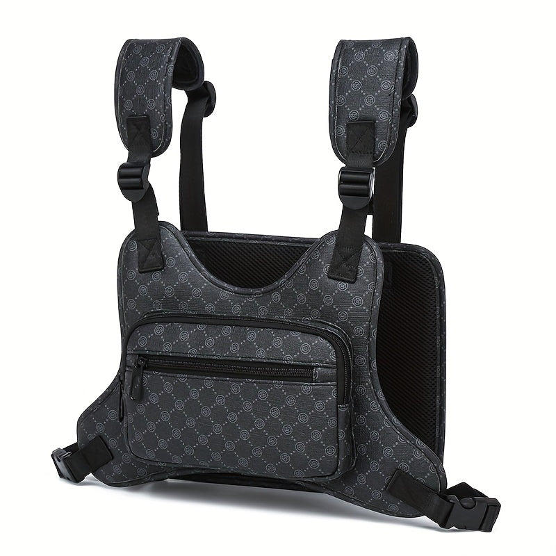 حقيبة صدر رجالية من LUMG - سعة كبيرة، حزام قابل للتعديل، عدة جيوب بسحاب، قماش متين بنقشة هندسية، أسود - للسفر والتنقلات، هدية يوم الأب، إكسسوار عصري، تصميم قوي، متعدد الاستخدامات للمسافرين المتكررين