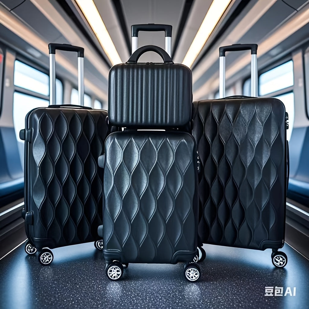 مجموعة 4 قطع من حقائب الأمتعة ذات اللون الصلب والتصميم المتعدد الاستخدامات، حقائب سفر متعددة الوظائف، حقائب ترولي صلبة