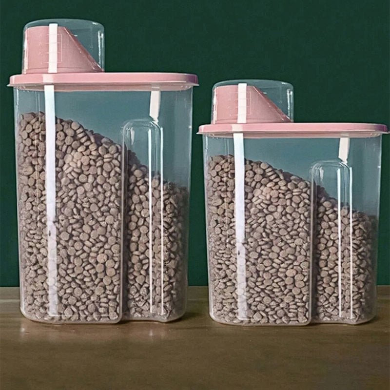 حاوية تخزين طعام الحيوانات الأليفة 1 قطعة بوزن 907.18 جرام/2.5 لتر، مع كوب قياس وغطاء ووعاء، مناسبة للكلاب والقطط الصغيرة، مقاومة للماء - خالية من BPA