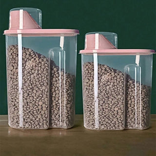 حاوية تخزين طعام الحيوانات الأليفة 1 قطعة بوزن 907.18 جرام/2.5 لتر، مع كوب قياس وغطاء ووعاء، مناسبة للكلاب والقطط الصغيرة، مقاومة للماء - خالية من BPA