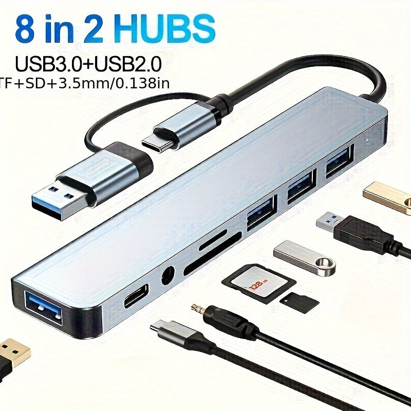 محول 8 في 1 مع منفذ صوت USB، محول متعدد المنافذ للكمبيوتر اللوحي، يعمل بالطاقة USB، جهد تشغيل 5 فولت، متوافق مع الأجهزة اللوحية.
