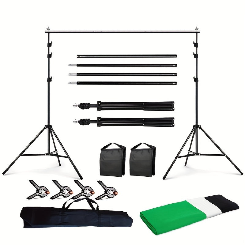 حامل خلفية التصوير بأبعاد 1 قطعة 2.6 × 3 أمتار، حامل قماش خلفية الصورة بعصا تلسكوبية، تصوير وتصوير البورتريه، حامل ورقة خلفية قماش أخضر