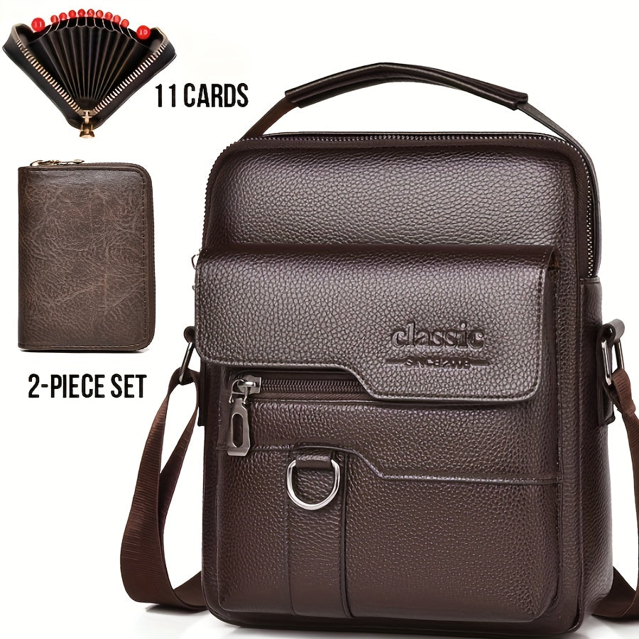 حقيبة كروس للرجال الجديدة بتصميم سعة كبيرة ونقشة الماهوجني، حقيبة رسول من مادة البولي يوريثان قابلة للتعديل بأسلوب ريترو عادي للخروج، هدية عيد الحب للزوج أو الصديق