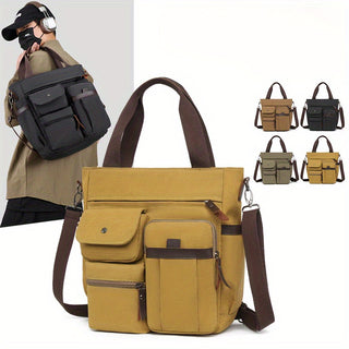 حقيبة رسول رجالية فنتاج - سعة كبيرة قابلة للتحويل من حقيبة كتف/يدية مع عدة أقسام، حقيبة عمل عملية متينة مقاومة للتقلص للمكتب والسفر (بني ترابي/بني داكن/أسود)، بناء عالي الجودة