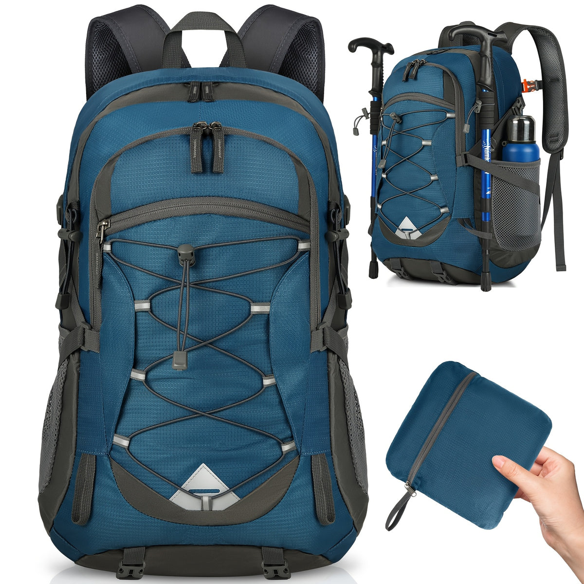 حقيبة ظهر خفيفة الوزن بسعة 40 لتر - حقيبة ظهر مدمجة قابلة للطي للتخييم مع أحزمة قابلة للتعديل، عدة أقسام للمشي لمسافات طويلة، السفر والمغامرات الخارجية، حقيبة ظهر للسفر