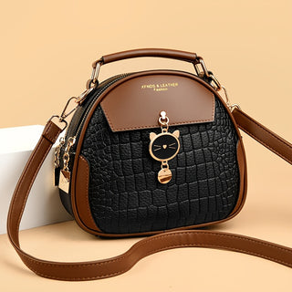 1 قطعة من الجلد الصناعي الحقيقي للنساء، حقيبة كتف جديدة على الطراز الكوري، أنيقة بلون صلب مع حزام قابل للتعديل، جلد صناعي ناعم، إغلاق بسحاب، مبطن بالبوليستر، طلاء على الحواف، طراز كوري عصري، حقيبة مستديرة صغيرة، مع نمط أزرق مخطط