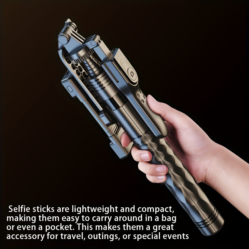 مثبت يدوي دوار 360° مع حامل ثلاثي القوائم، حامل هاتف ذكي عالمي، جسم من سبائك الألومنيوم، مناسب للسفر، البث المباشر، تصوير الفيديو الشخصي