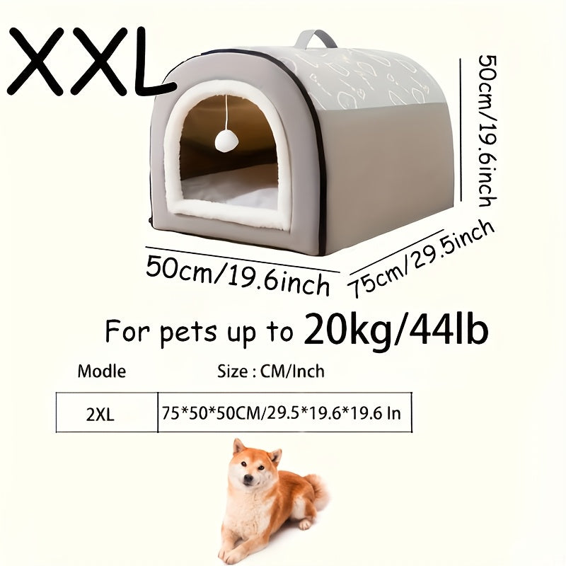 تتميز هذه السرير القابل للفصل للقطط بتصميم يجمع بين بيت للكلاب وكهف للقطط، مع قلادة على شكل كرة. إنه مكان مريح للقطط داخل المنزل، يوفر لهم الحماية، ويأتي مع مقبض. متوفر بأحجام مختلفة لتناسب جميع أنواع الحيوانات الأليفة.