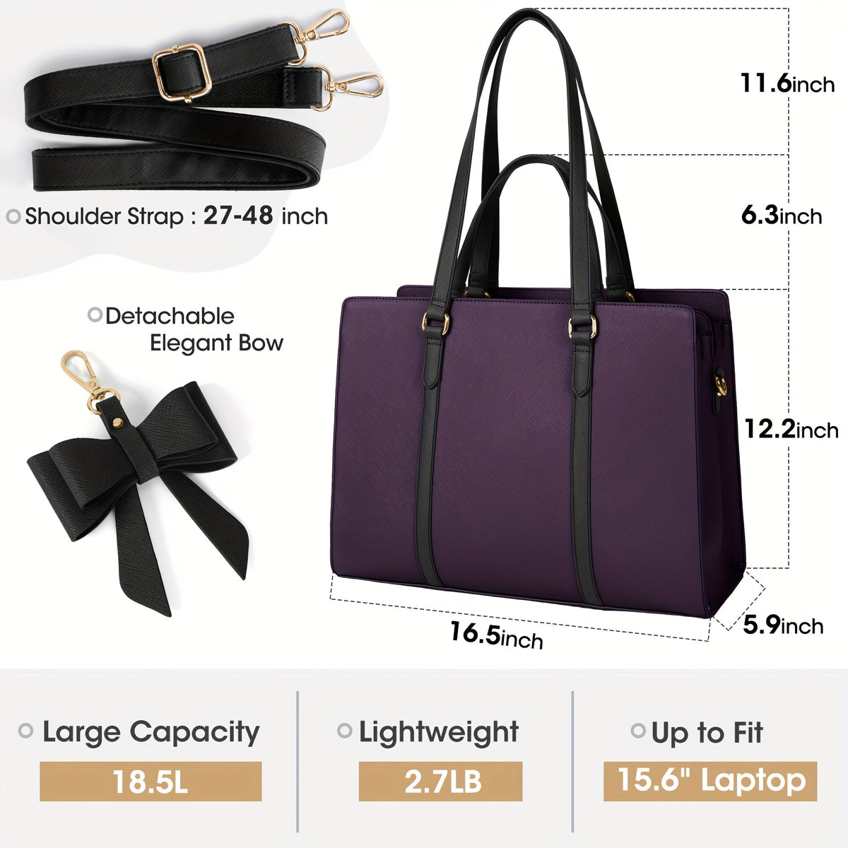 حقيبة كمبيوتر محمول للنساء 39.62 سم حقيبة حمل كمبيوتر محمول مقاومة للماء حقيبة كمبيوتر محمول كبيرة خفيفة الوزن حقيبة كتف احترافية للعمل