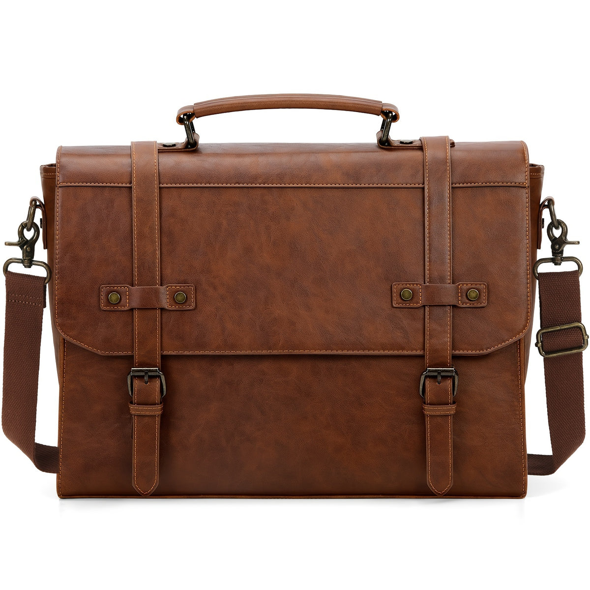 حقيبة رسول رجالية من نوبيلي بحجم 43.18 سم، جلد PU عتيق لحقيبة الكمبيوتر المحمول الكبيرة، حقيبة كتف للكمبيوتر للمكتب والأعمال والسفر والكلية، بني