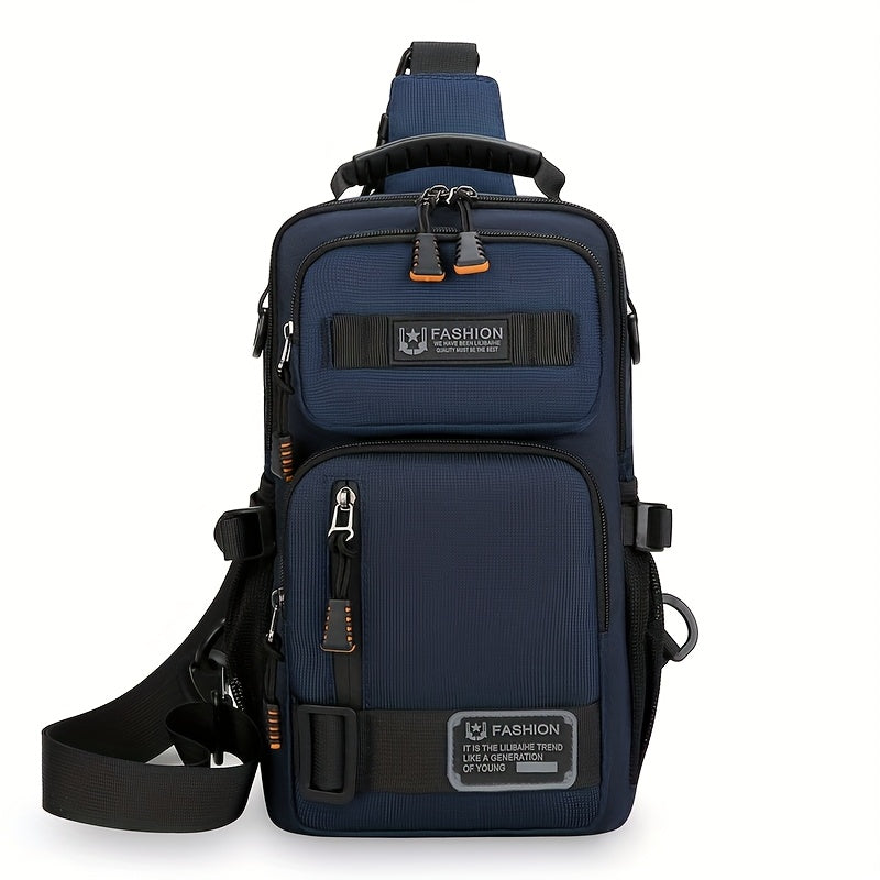 حقيبة ظهر صغيرة من شي لان، مصنوعة من النايلون، مثالية للسفر، مع حزام كتف، إغلاق بسحاب، تفاصيل خياطة، طباعة موضوعة، حزام بطول 100 سم، غير مشحونة - مثالية للخروج.