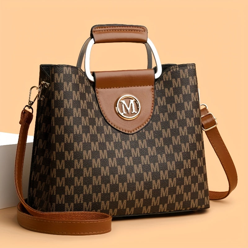 حقيبة توت "الليلي المثالية" للنساء بتصميم فينتاج - بنية فاتحة وأبيض مع حزام قابل للإزالة، عدة أقسام وإغلاق بسحاب آمن للاستخدام اليومي والعمل والسفر، أنيقة ومتينة