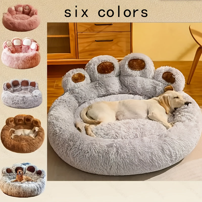 سرير حيوانات أليفة ناعم ودافئ بتصميم دببة مخملية للكلاب والقطط المتوسطة الحجم - تصميم كرتوني ممتع بألوان 6 (وردي، بني، رمادي، بيج، أسود، أبيض) - مثالي لراحة الشتاء، سرير احتضان الحيوانات الأليفة | ديكور مرح للحيوانات الأليفة | أريكة مبطنة للحيوانات الأليف