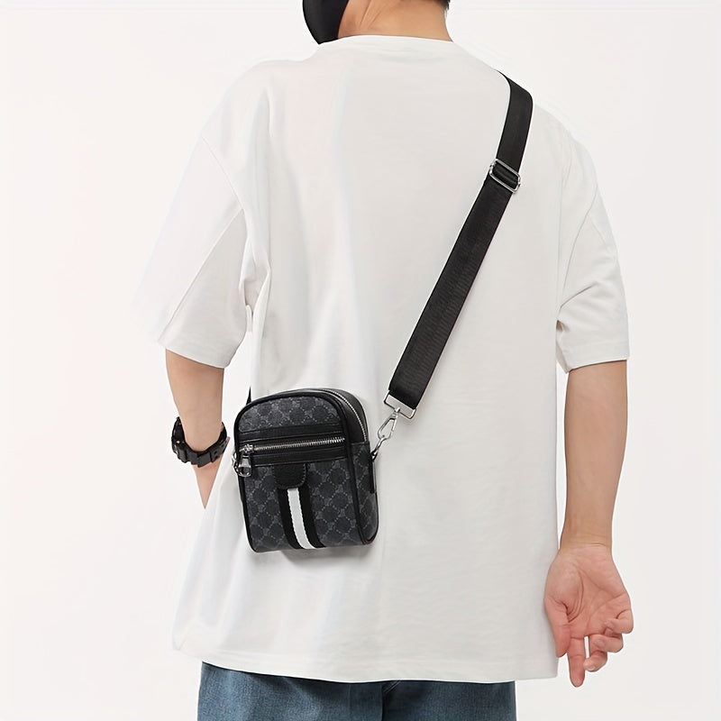 حقيبة كروسبودي للرجال من LUMG بتصميم أنيق من الجلد الصناعي - تصميم مربع مدمج مع حزام قابل للتعديل، أسود، مثالي للملابس الشارعية، الكلية، السفر والهدايا، هدية للبالغين | حقيبة كروسبودي عصرية | حقيبة جلد صناعي، حقيبة كروسبودي صغيرة