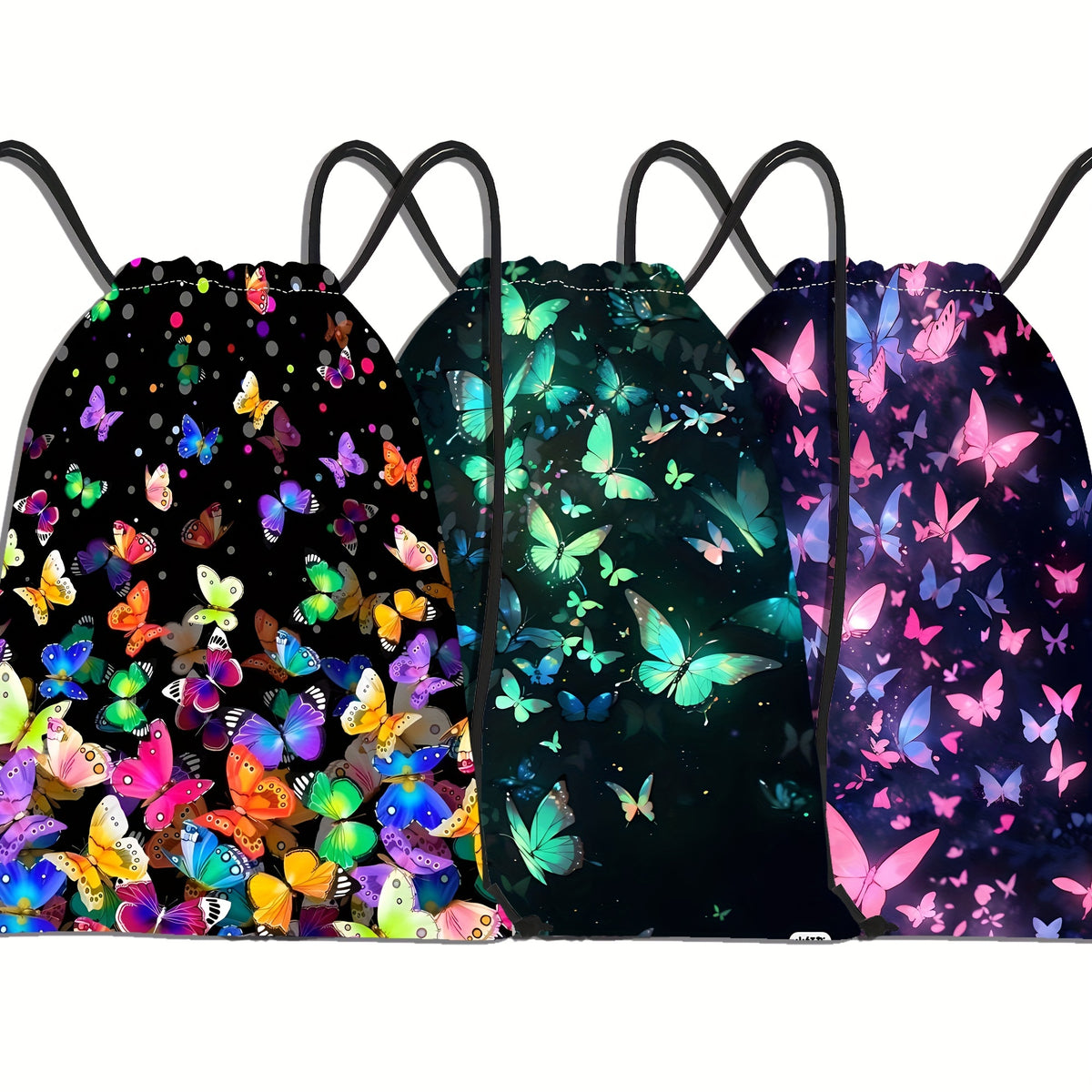 حقيبة ظهر برباط فراشة ملونة - حقيبة بوليستر أنيقة مع أحزمة قابلة للتعديل، طباعة فراشة مضيئة، مثالية للمدرسة، العمل، أو السفر، مستلزمات حفلات الفراشات