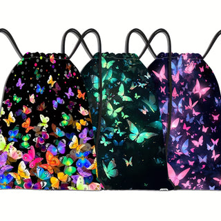 حقيبة ظهر برباط فراشة ملونة - حقيبة بوليستر أنيقة مع أحزمة قابلة للتعديل، طباعة فراشة مضيئة، مثالية للمدرسة، العمل، أو السفر، مستلزمات حفلات الفراشات